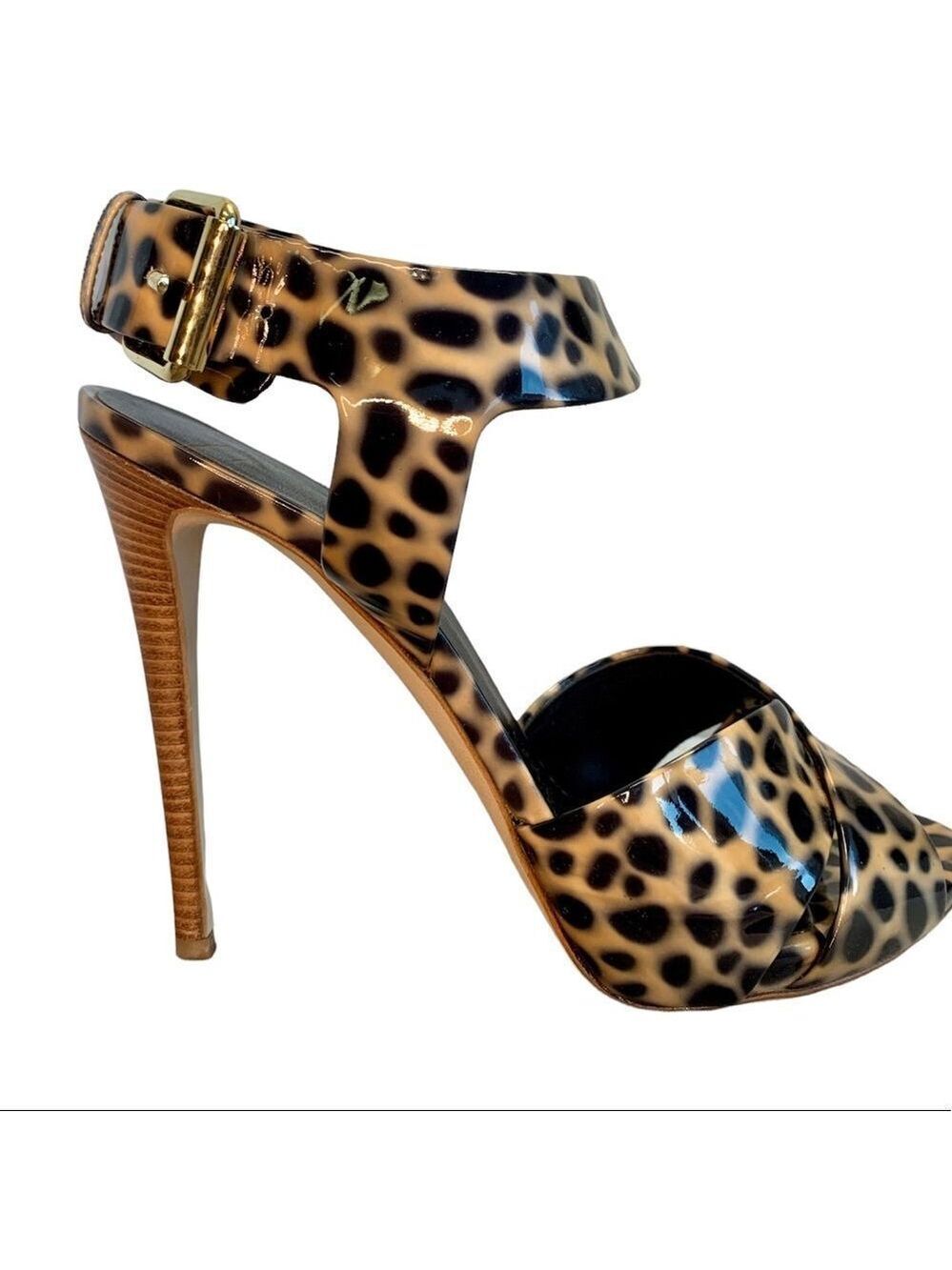 Giuseppe Zanotti Leopard cheetah animal print patent high heel sandals Sz 38.5